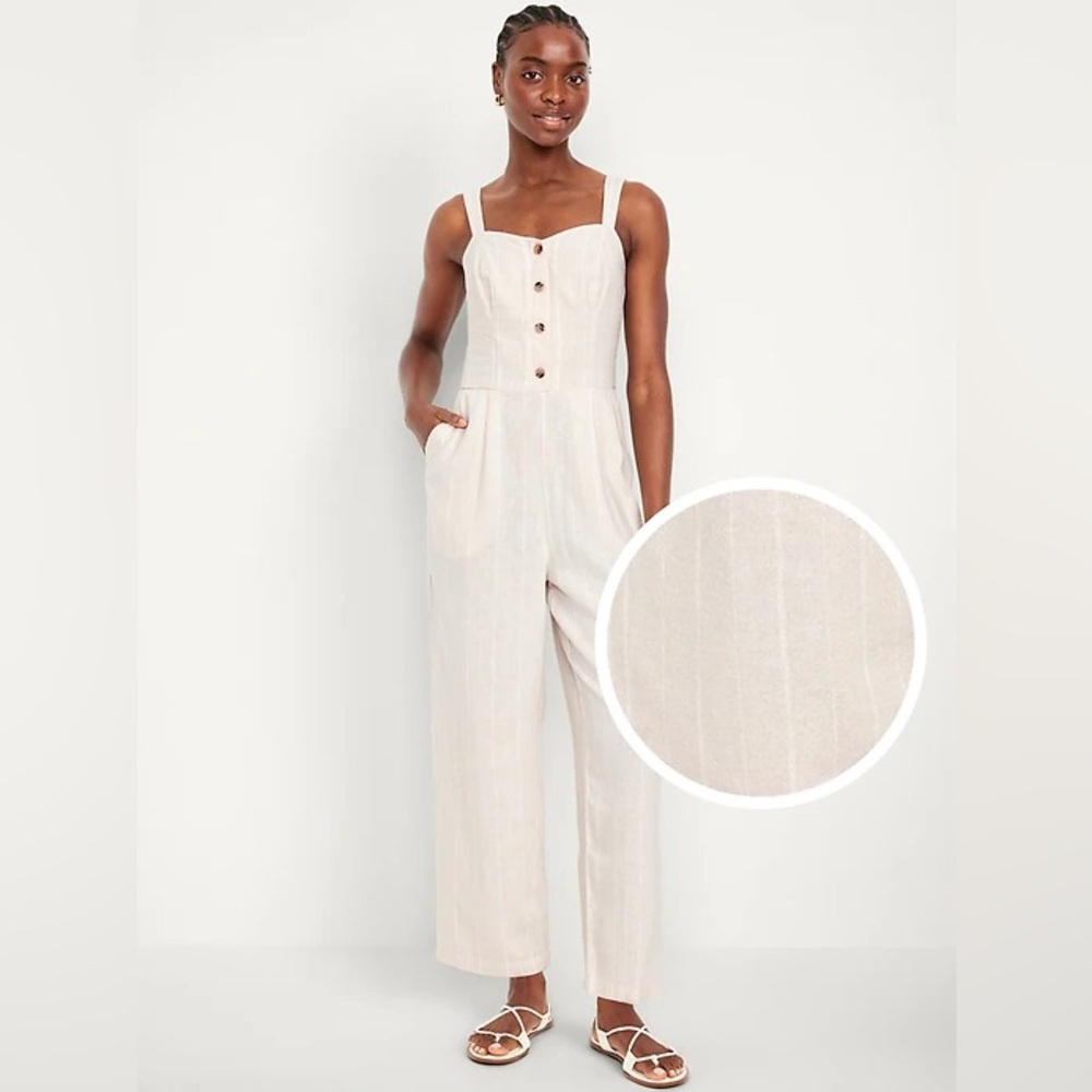 Old Navy Button-Front Linen-Blend Cami Jumpsuit (NWT)